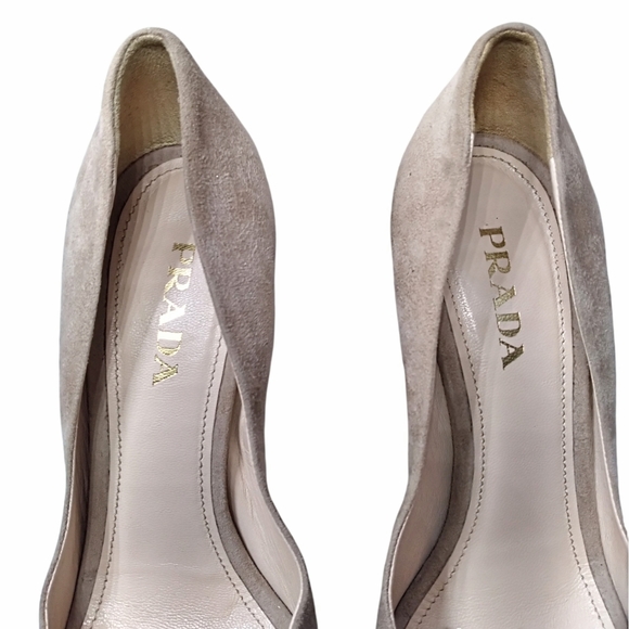 PRADA Suede Nude Espadrille Peep Square Toe Wedges Platform Sandals Shoes Size 8 - Picture 10 of 16